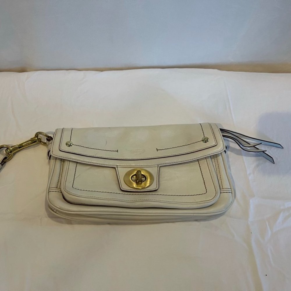 COACH vintage off white clutch, tag says brass accents Gently Used